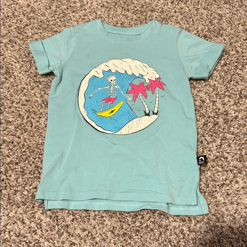 Rags to Raches Light Teal Surf Skeleton Graphic Tee